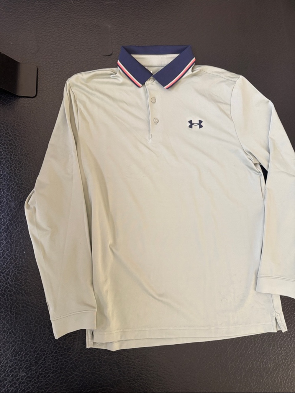 Under Armour Men’s Long-Sleeve Polo - Light Green Body with Navy & Pink Trim